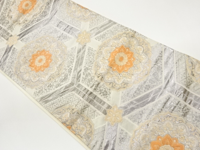 JAPANESE FUKURO OBI / PLATINUM FOILWOVEN KIKKO PATTERN